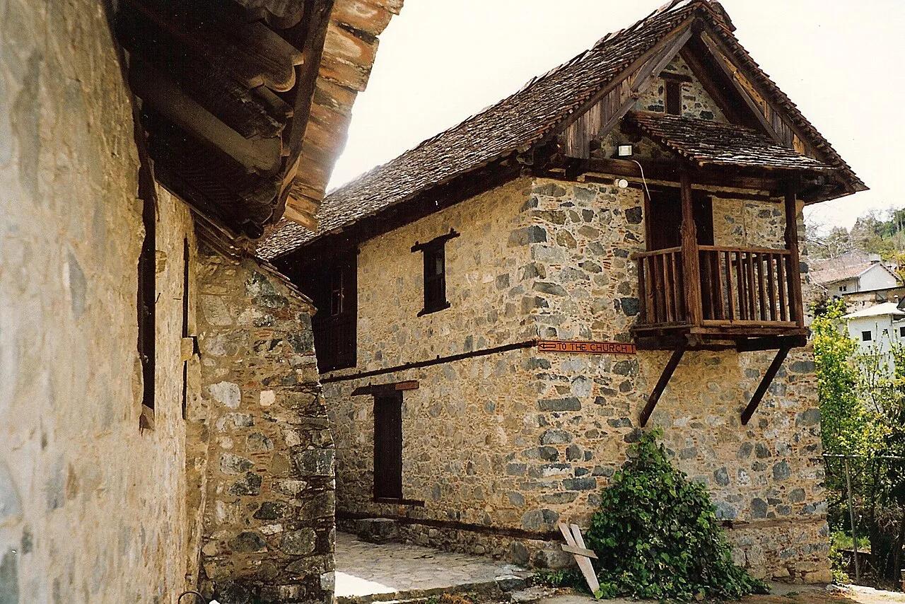 Stone buildings at Agios Ioannis Lampadistis Monastery, Kalopanagiotis.