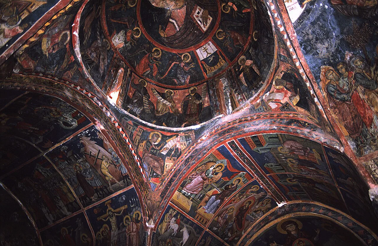 Painted interior of Agios Ioannis Lampadistis church.