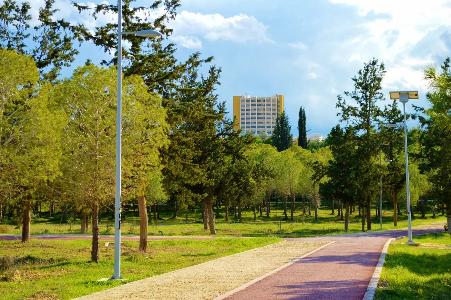 Alsos Akadimia park in Nicosia, seen from Aglantzia.