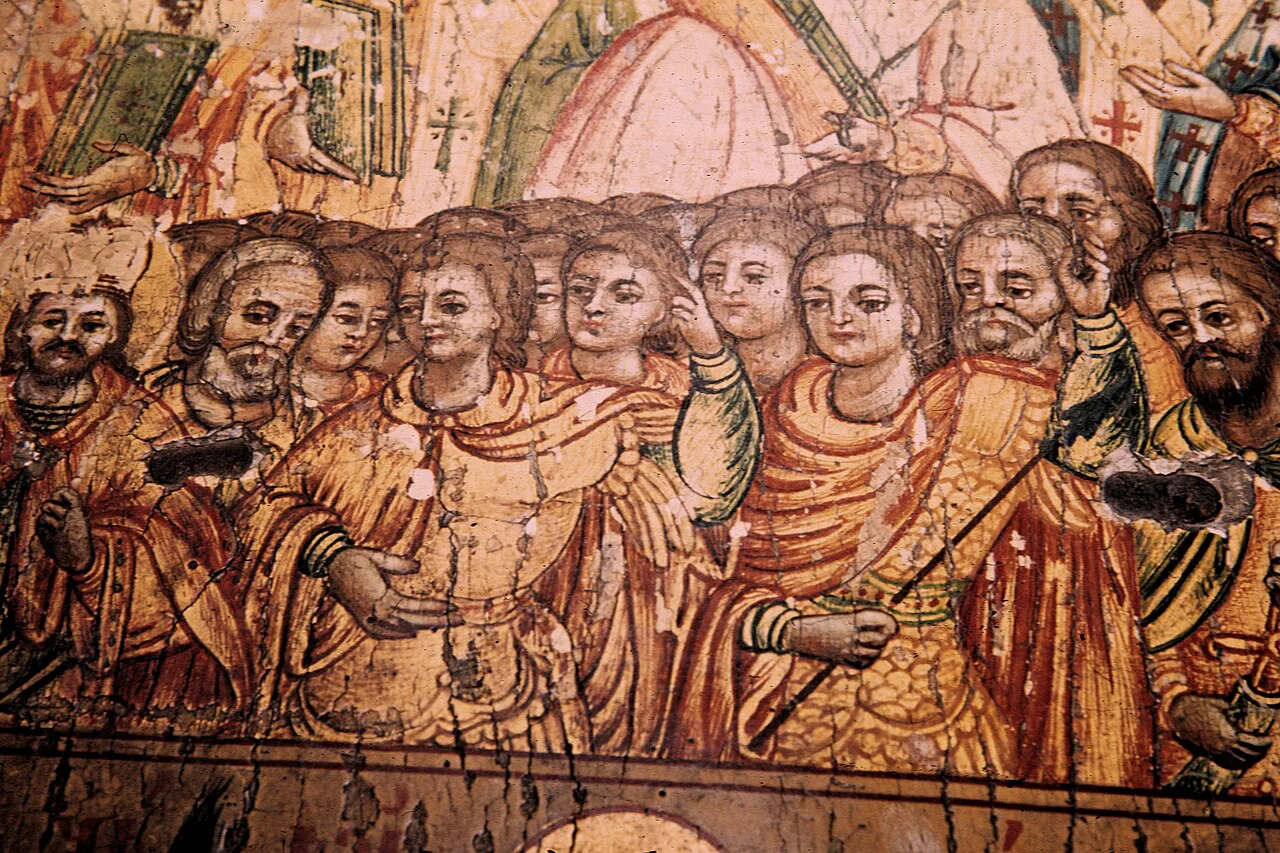 Wall painting inside Panagia tis Asinou church.