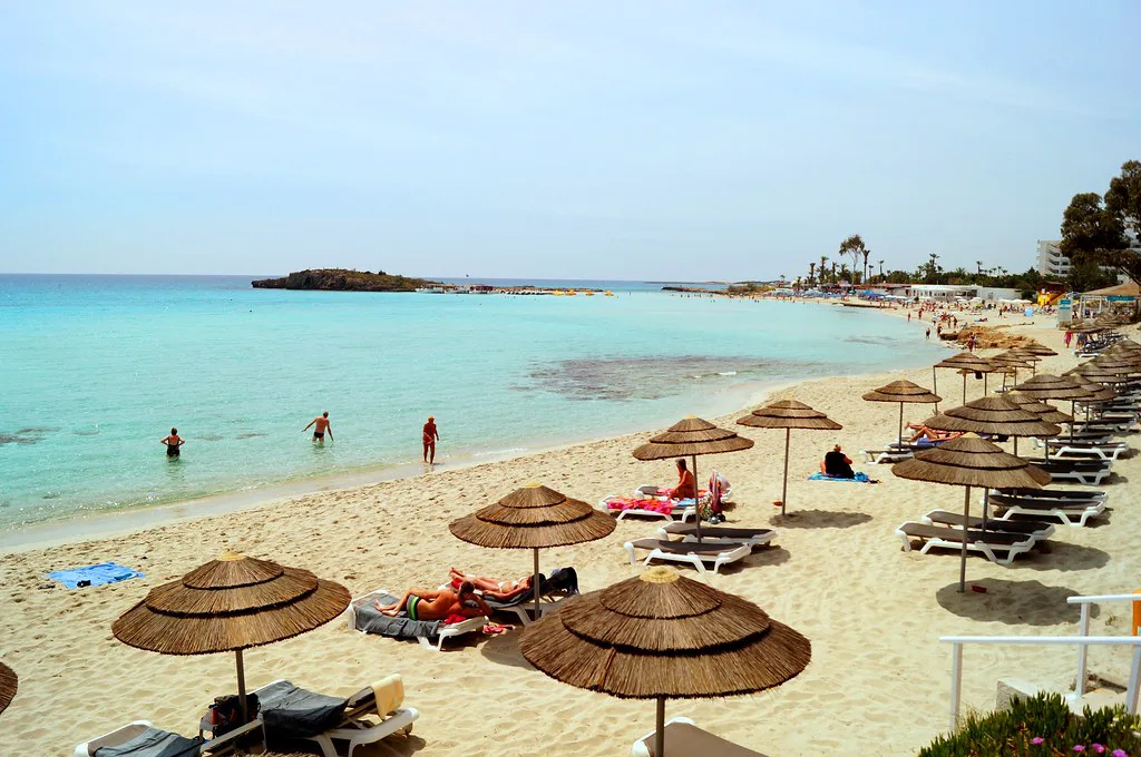 Nissi Beach with sunshades, Ayia Napa.