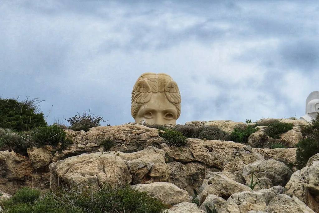 Stone head sculpture in the Ayia Napa Sculpture Park.