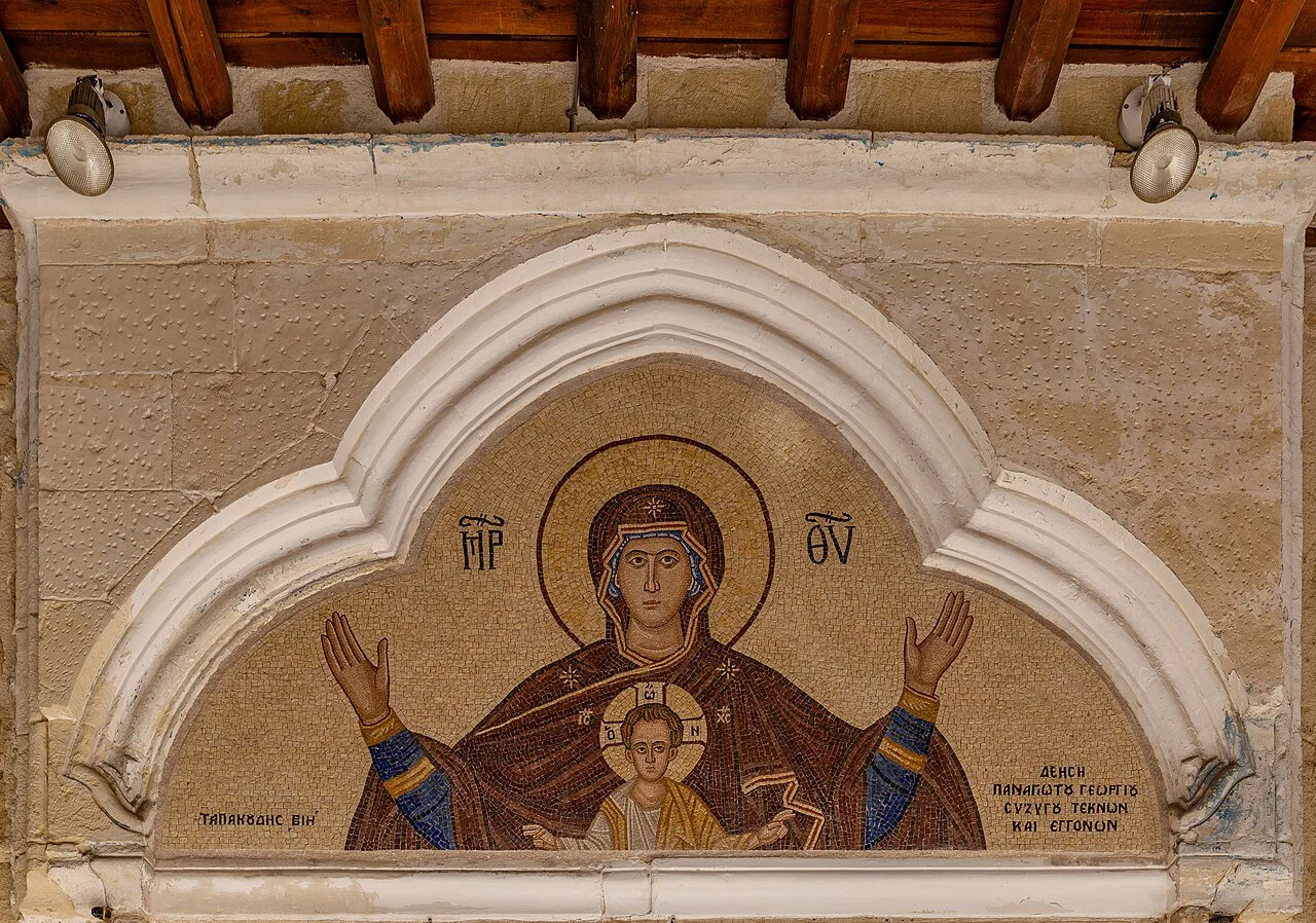 Mosaic above the entrance of the Church of Virgin Mary of Chrysopolitissa, Larnaca.