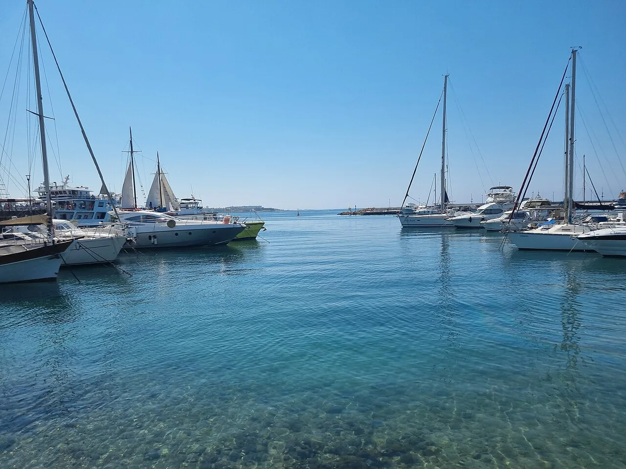 Yachts docked at Paphos Harbour.