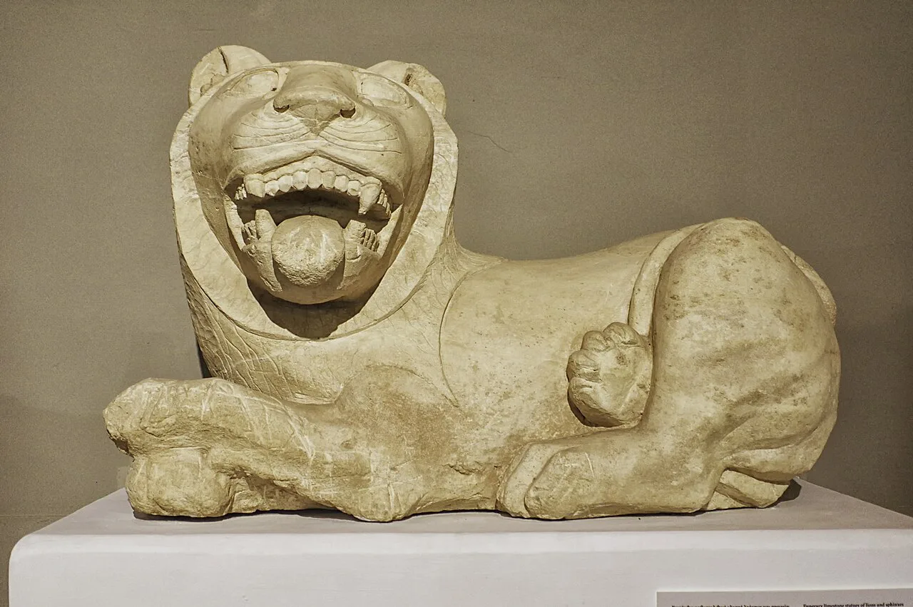 Stone lion sculpture on display at the Cyprus Museum, Nicosia.