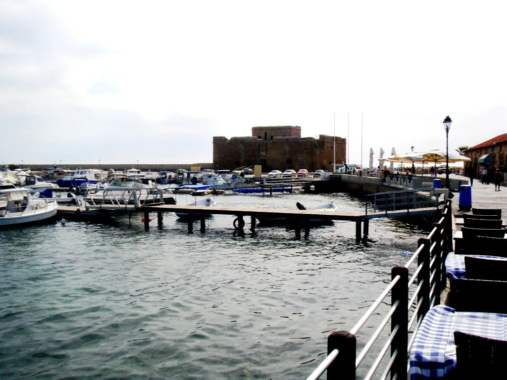 Paphos harbour with the castle beyond.