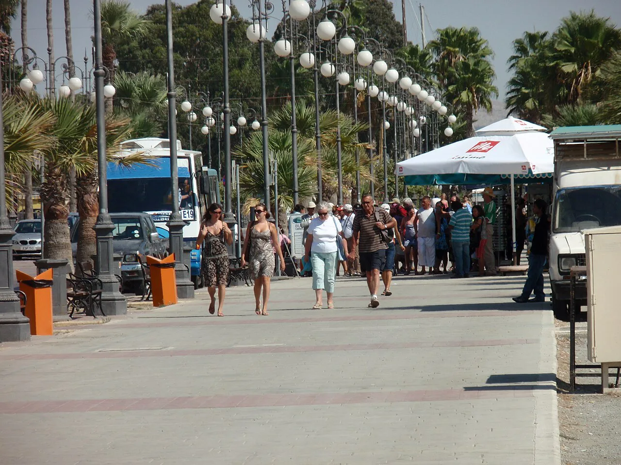 Pedestrians on the Finikoudes promenade, Larnaca.