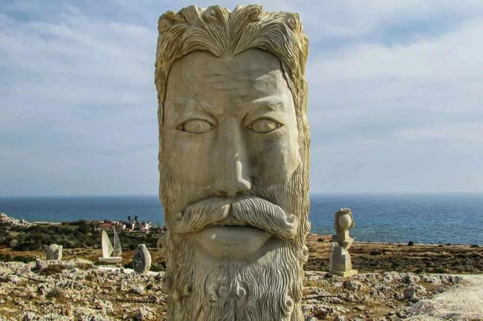 Carved stone head at the Sculpture Park, Ayia Napa.