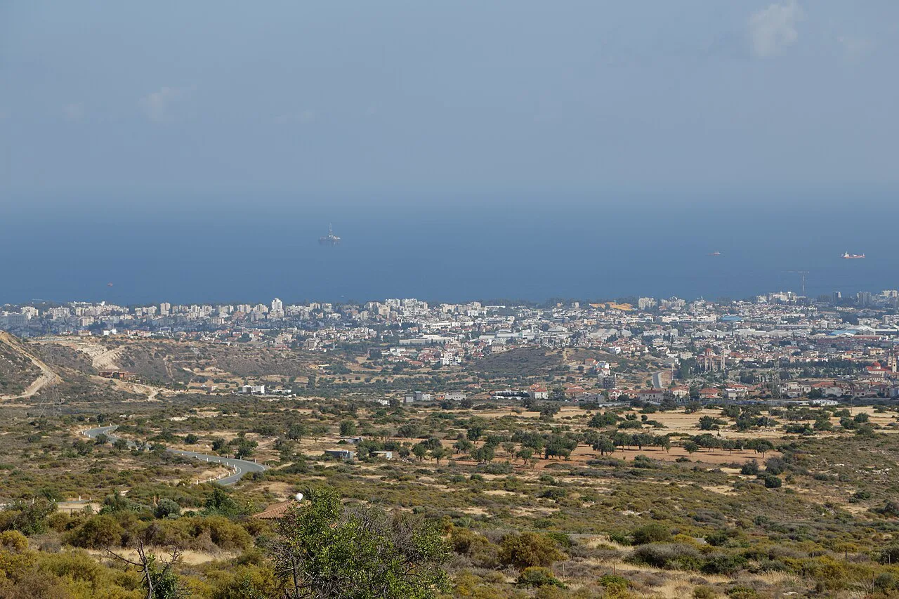 Germasogeia and the coast beyond, seen from the hills.