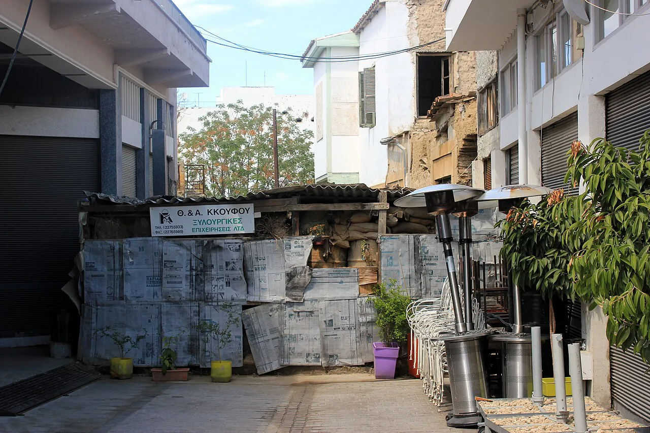 Barricaded lane at the Nicosia Green Line.