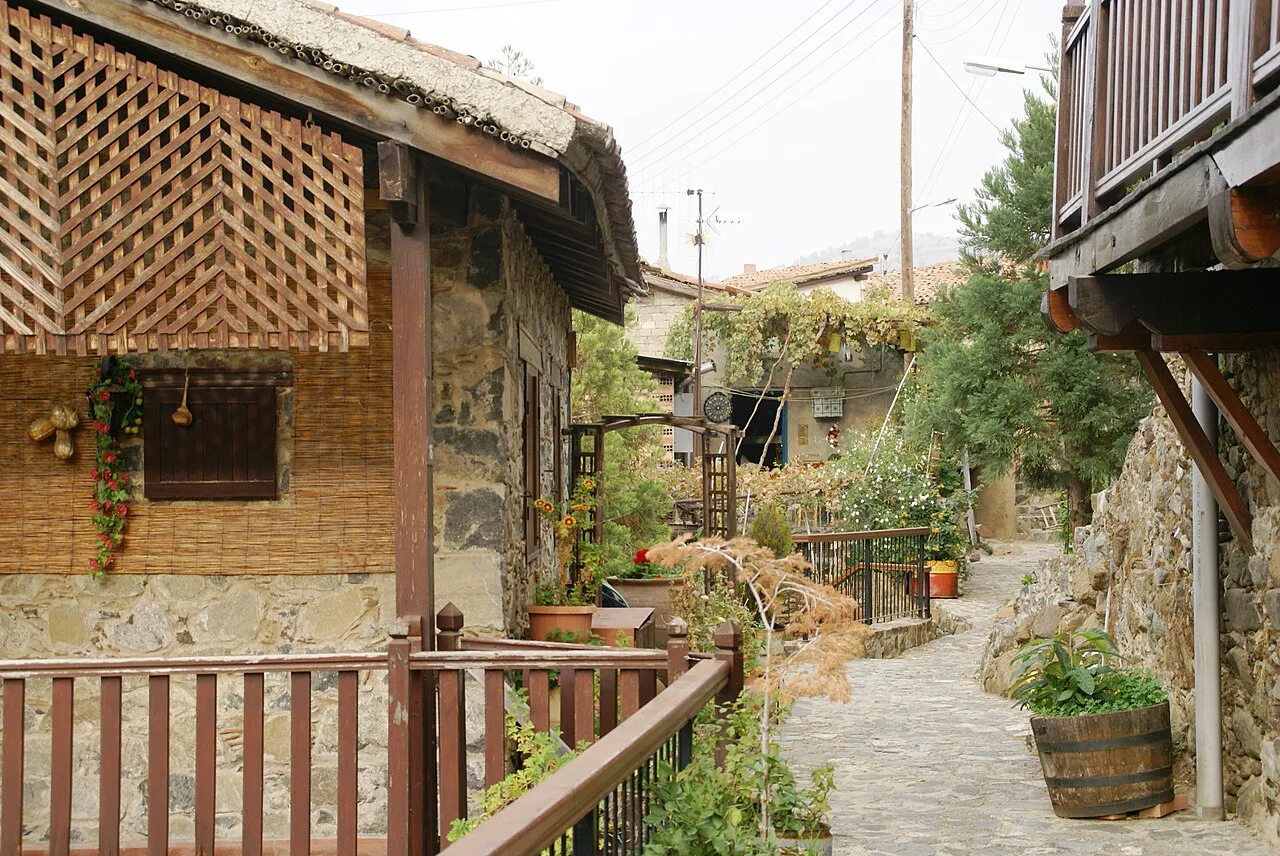 Wooden balconies in old Kakopetria.