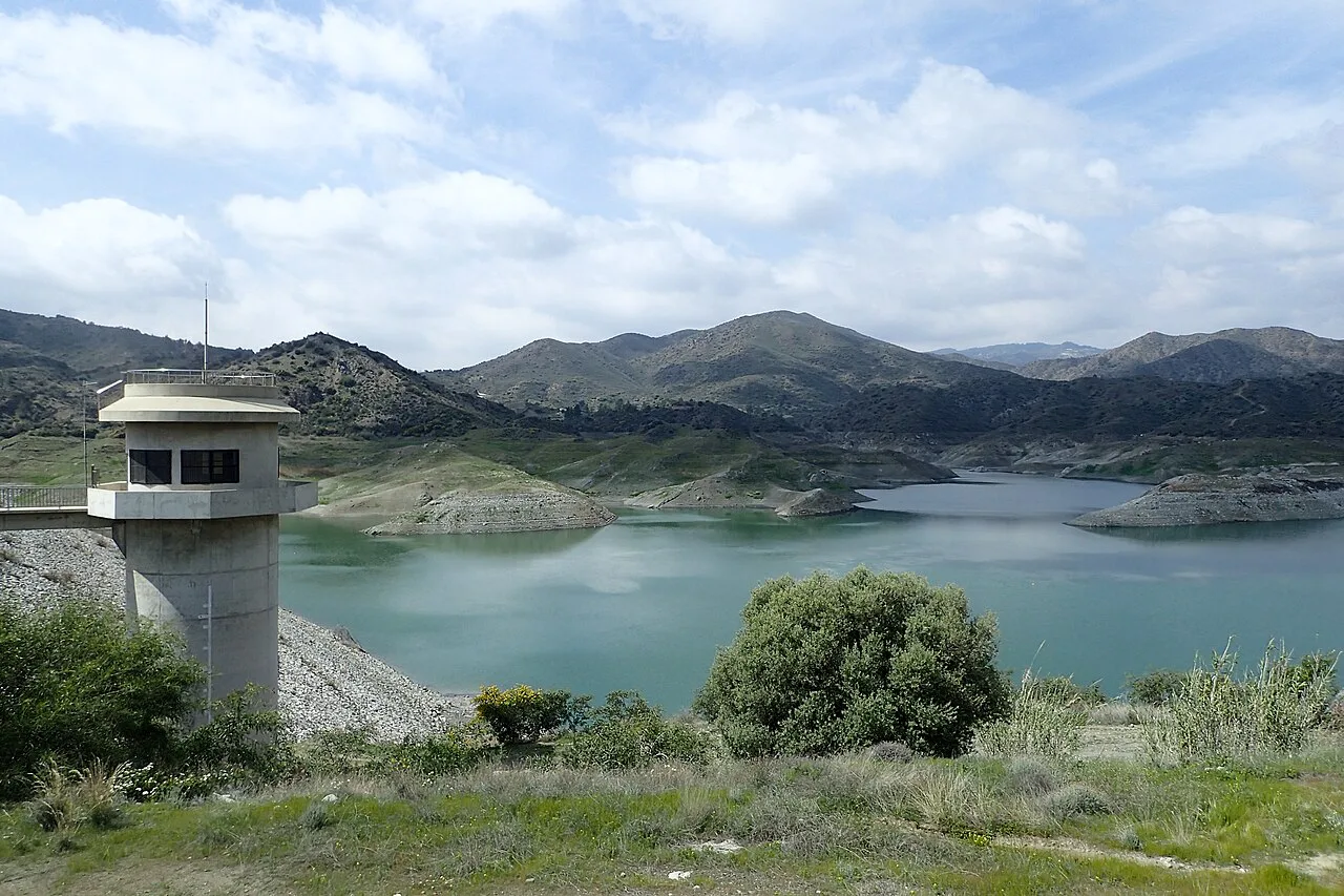 Kalavasos Reservoir and the surrounding hills.