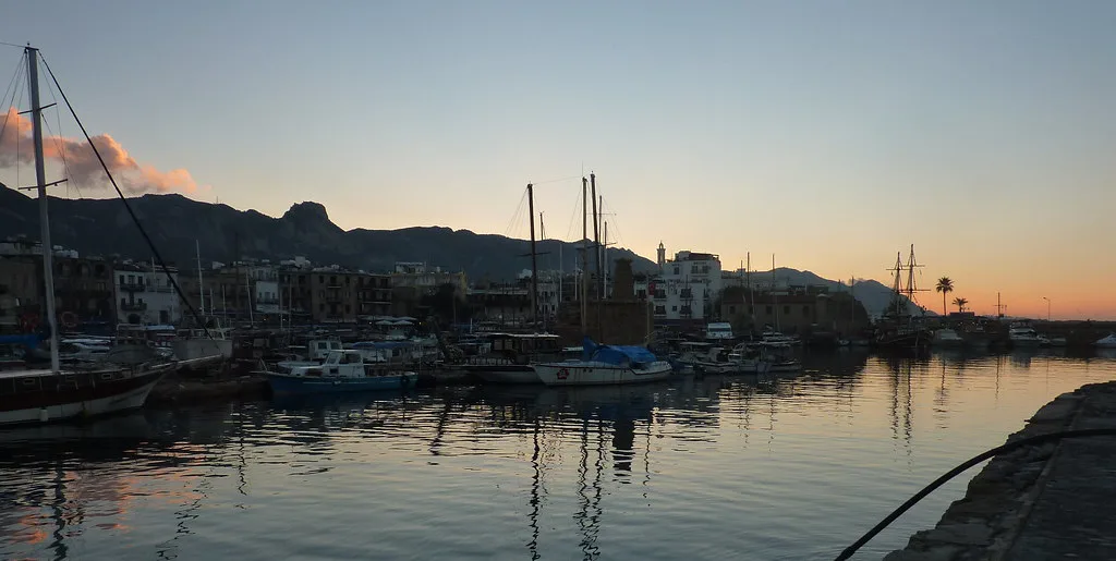 Kyrenia harbour at sunset.