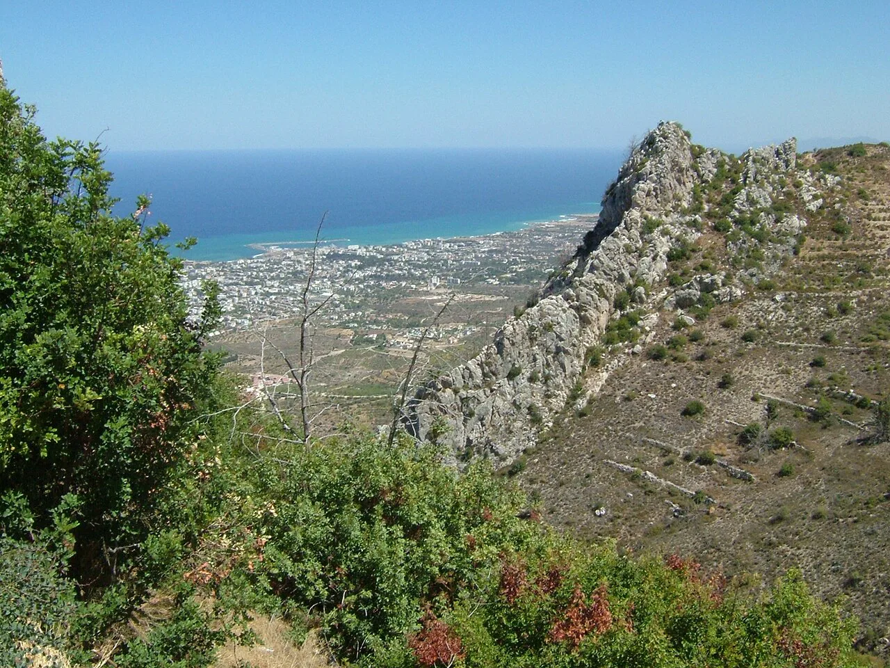 Kyrenia and the coast from the slopes near St Hilarion Castle.