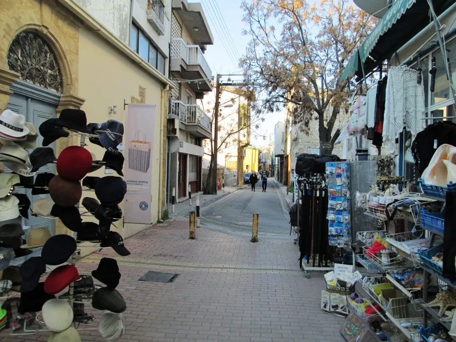 Shops on a street in Laiki Geitonia, Nicosia.