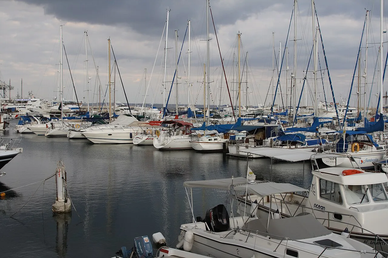 Yachts moored in Larnaca Marina.