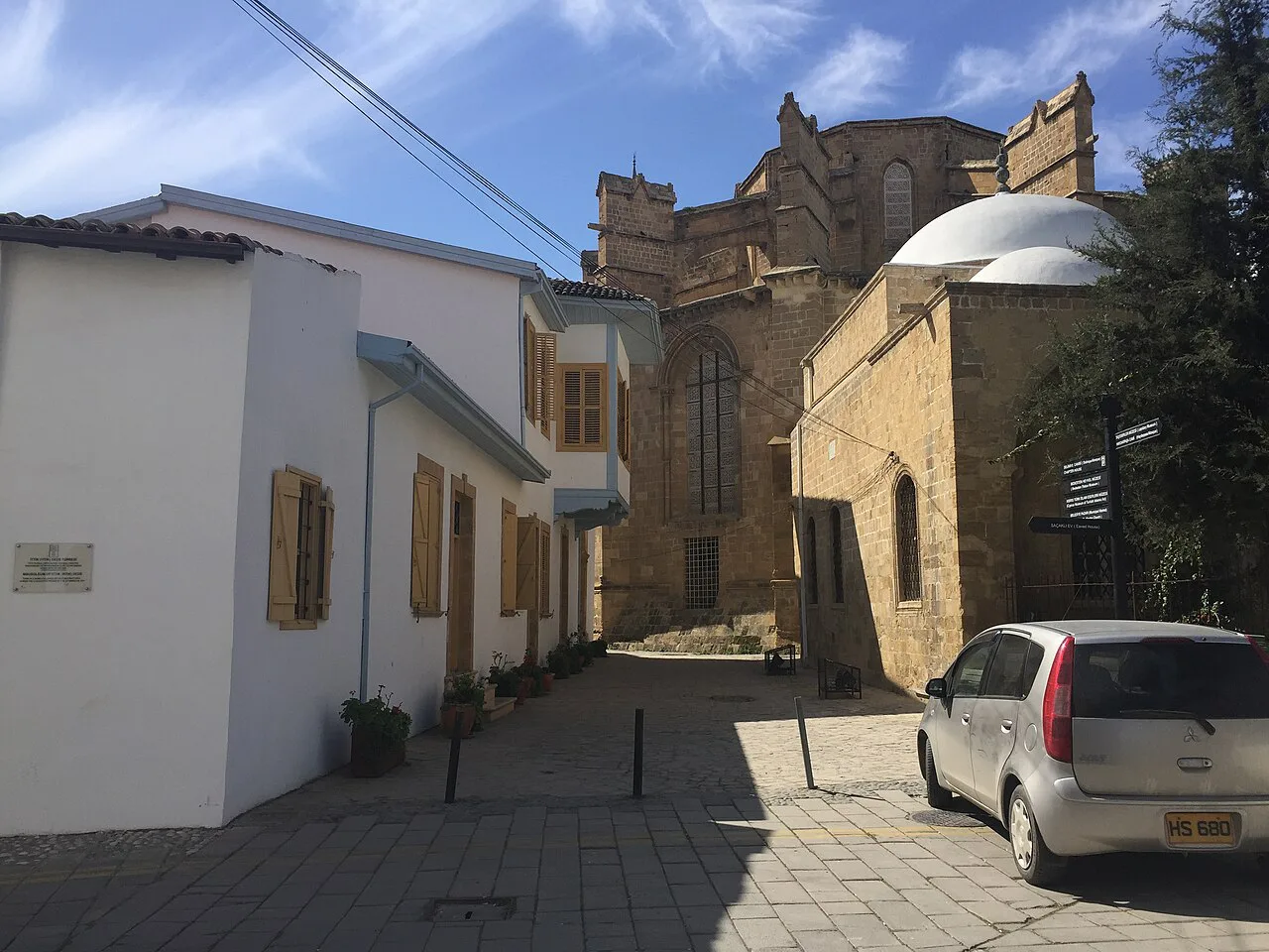 Lane in Nicosia old town looking towards Selimiye Mosque.