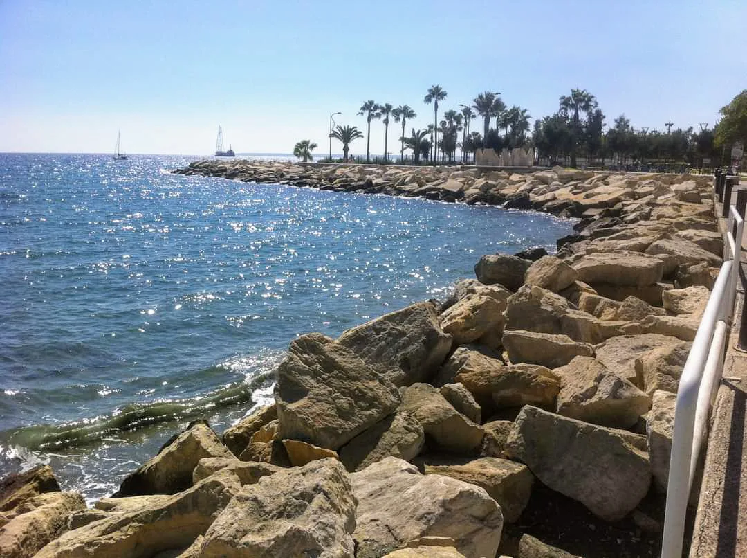 Rocky breakwater beside Limassol Marina.