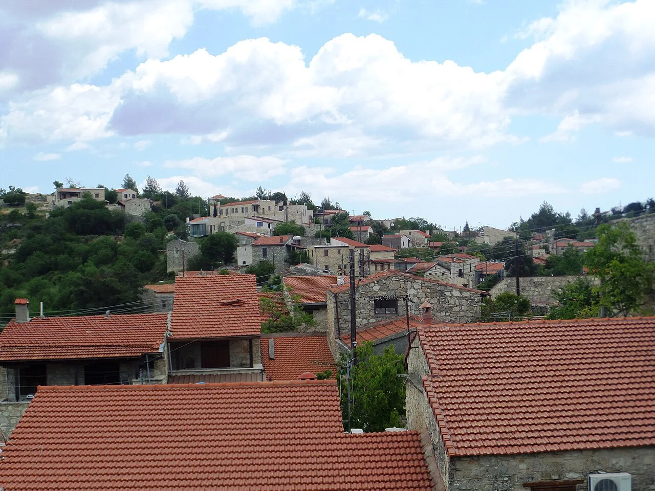 Red-tiled roofs in the village of Lofou.