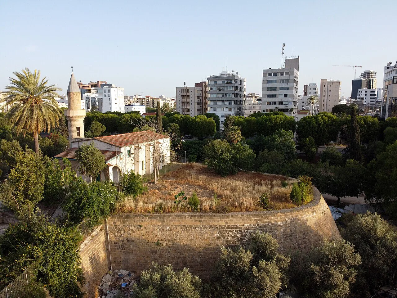 Bayraktar Mosque beside the Venetian walls of Nicosia.