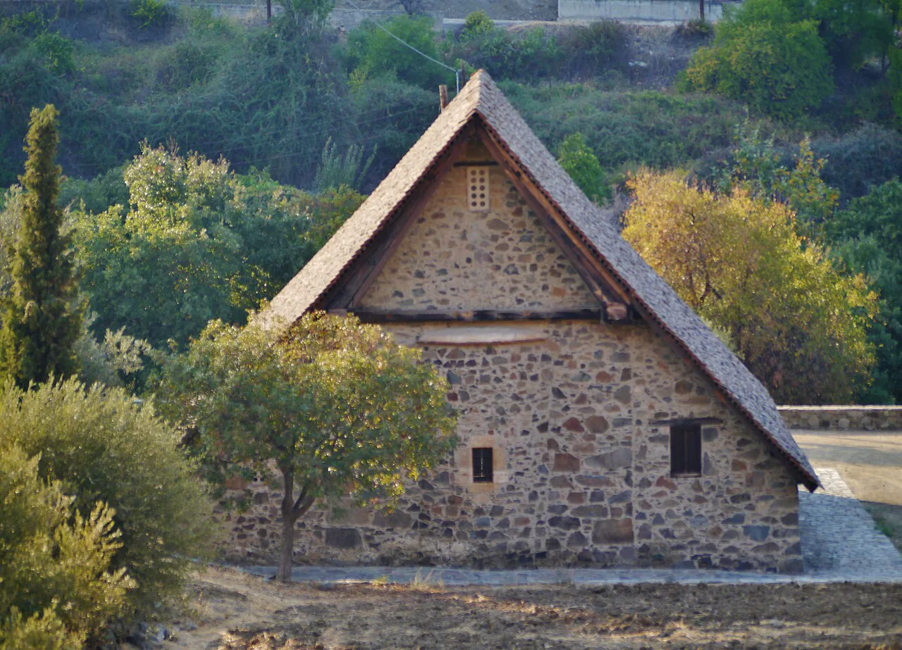 Church of Panagia Podithou, Galata, with its steep timber roof.