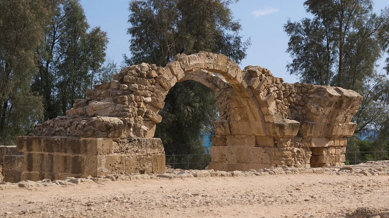Arch among the ruins of Saranta Kolones, Paphos Archaeological Park.
