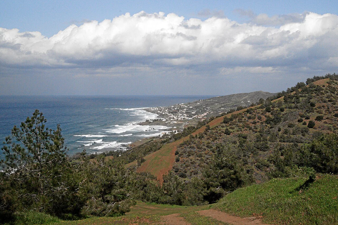 Coastal view from the nature trail at Pomos.