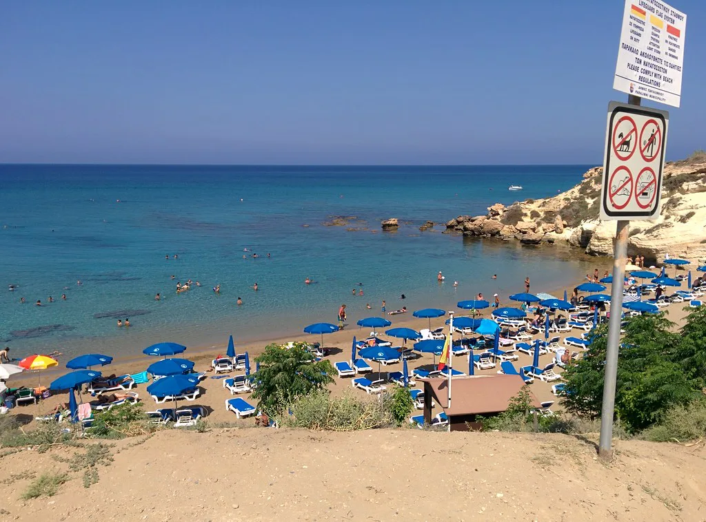 Beach with sunshades at Protaras.