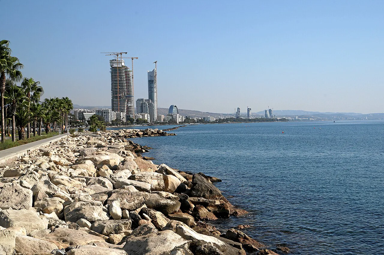 Rocky shore on the Limassol seafront.
