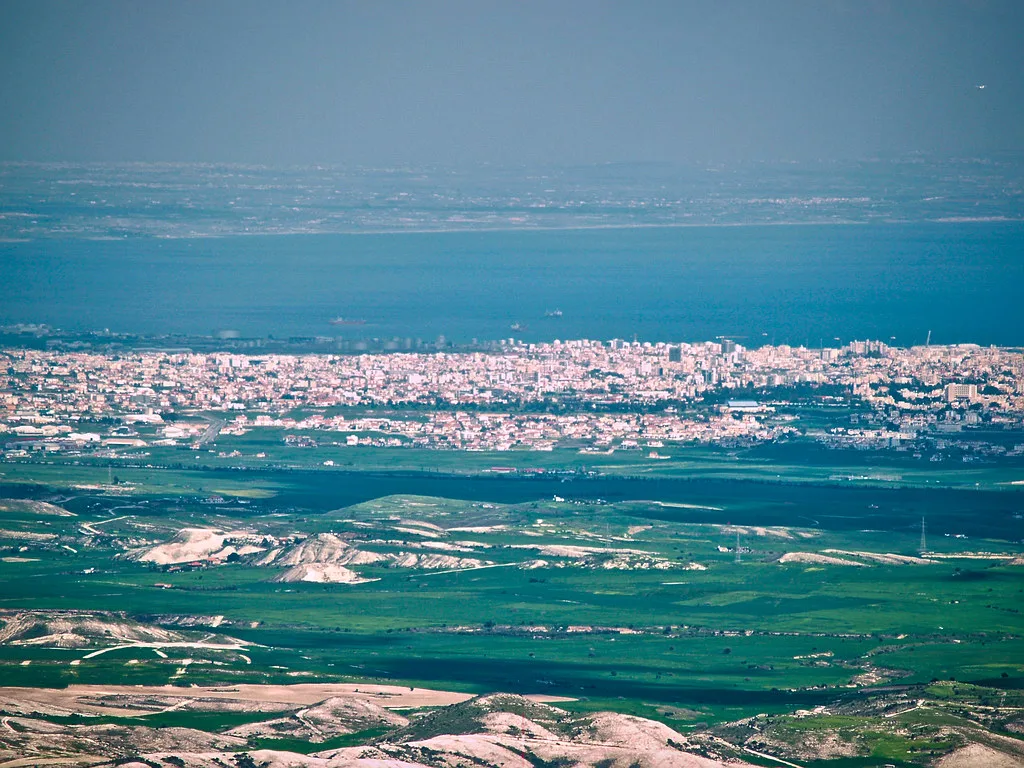 View over Larnaca from Stavrovouni Monastery.