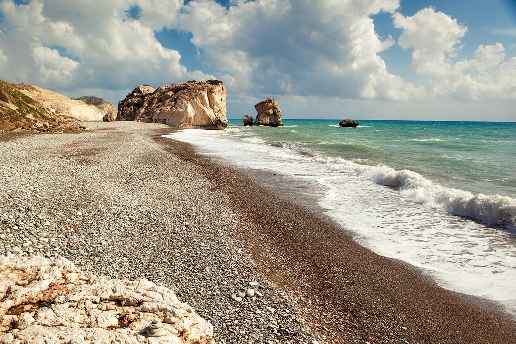 Pebble beach at Petra tou Romiou.