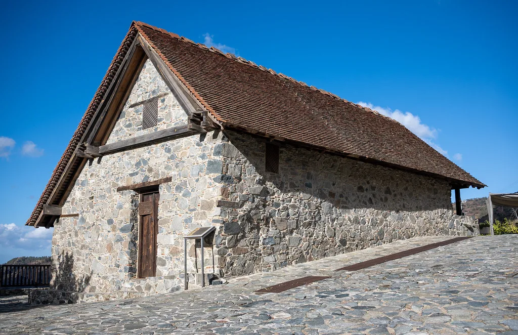 A stone-built painted church in the Troodos region.