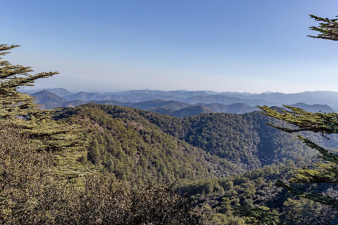 View of the Troodos Mountains from Mount Tripylos.